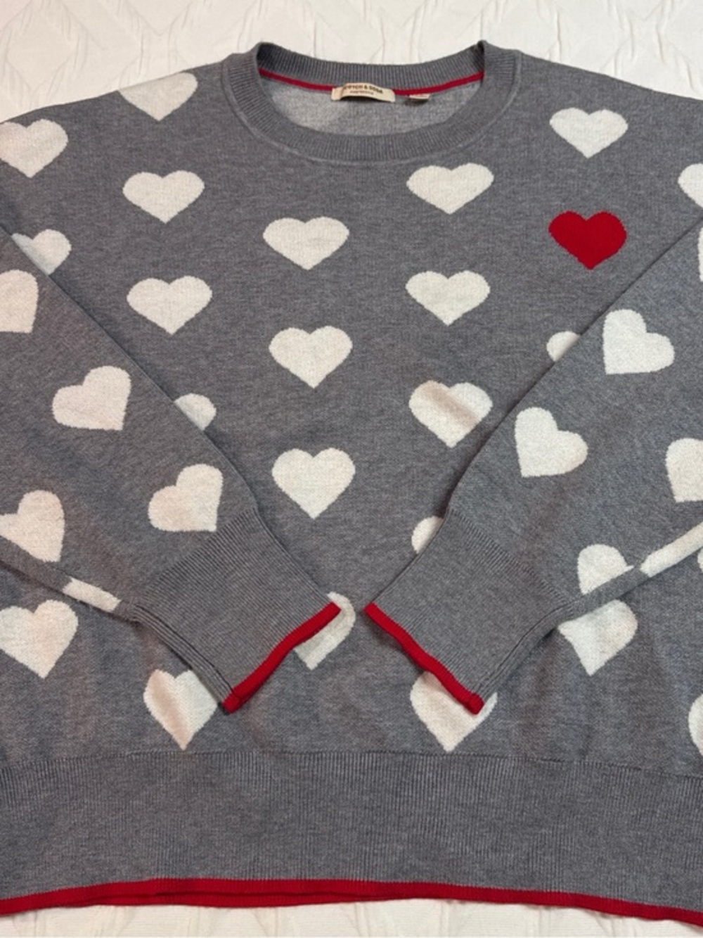 Scotch & Soda Grey Sweater with White Hearts and Red Accents